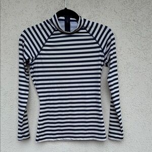 J. Crew navy blue and white long sleeve rash guard shirt